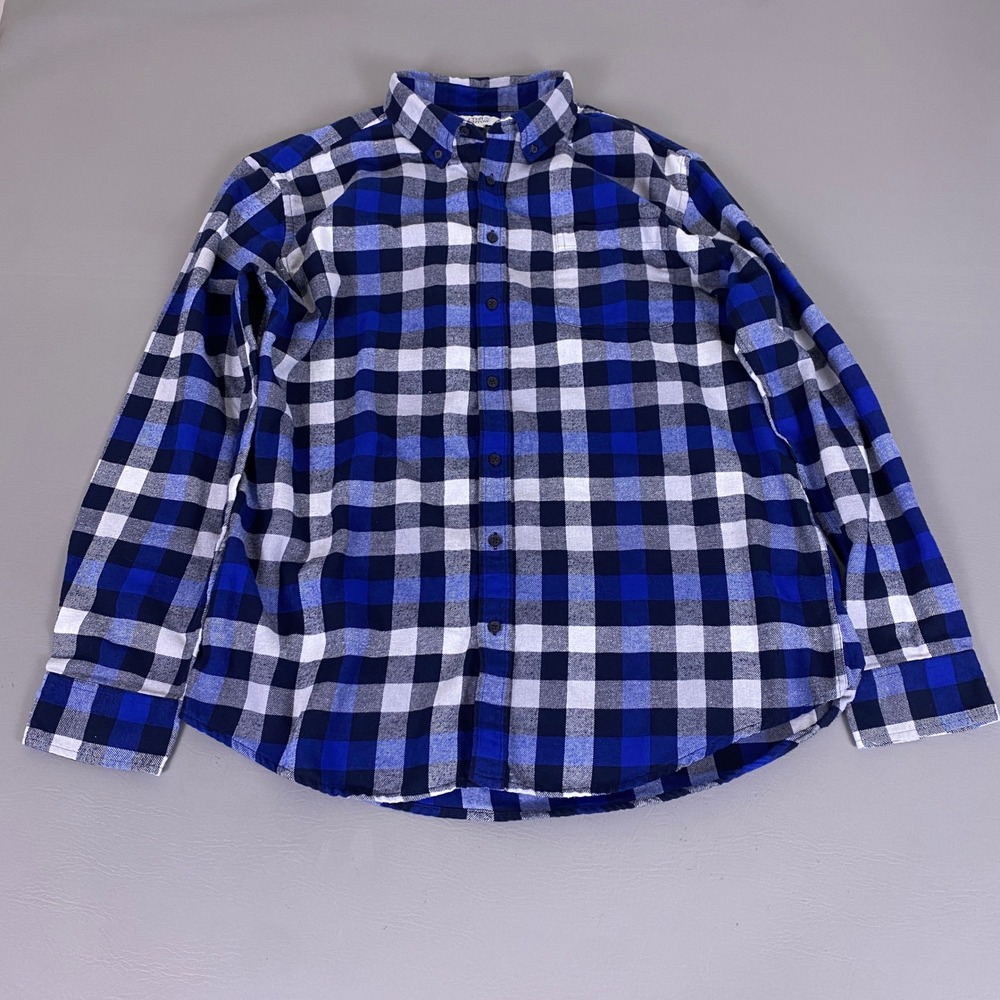 Croft & Barrow Flannel‎ Shirt Men's XL Blue White Plaid  Button Down Long Sleeve